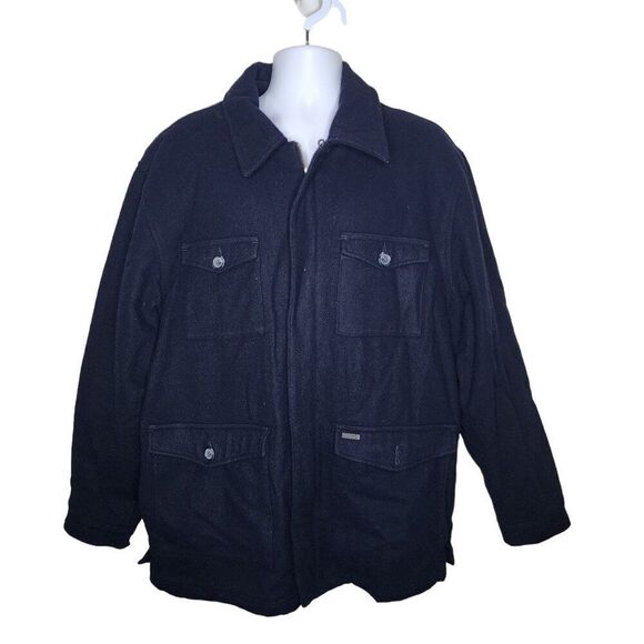 Vintage Chaps Ralph Lauren Heavy Wool Field Jacket Mens Size L Blue Navy - Picture 1 of 10